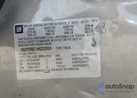 2017 Chevrolet Silverado 1500 1Lt from USA, damaged, VIN 3GCPCREC1HG222924